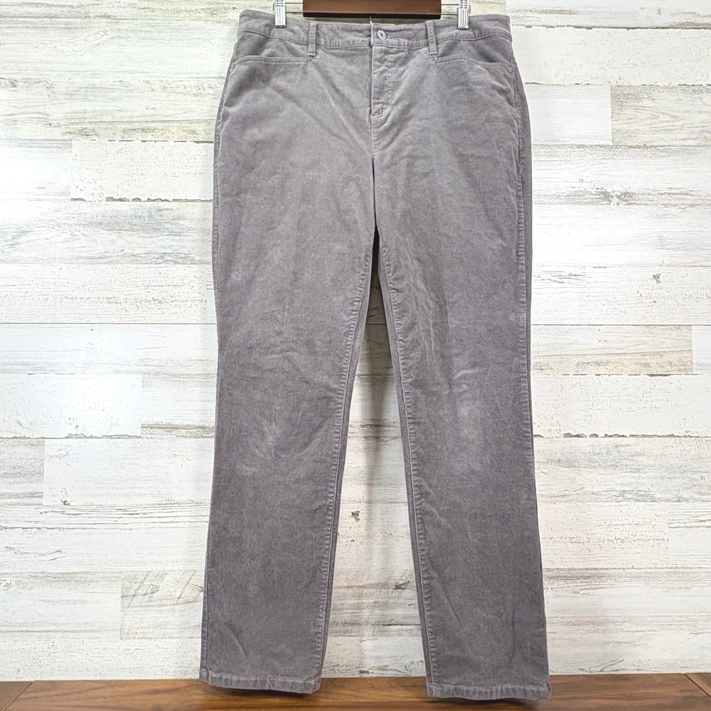 Talbots Corduroy Pants Womens 14 Gray High Waist Straight Leg Simply Flattering